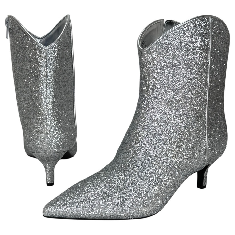 ON 34th Aatira Tulip Silver Glitter Womens Booties Size 8M - Picture 9 of 12